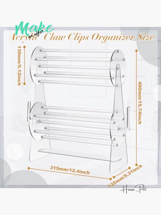 2-Tier Acrylic Claw Clip Holder 360 Rotating Organizer Stand main image 5